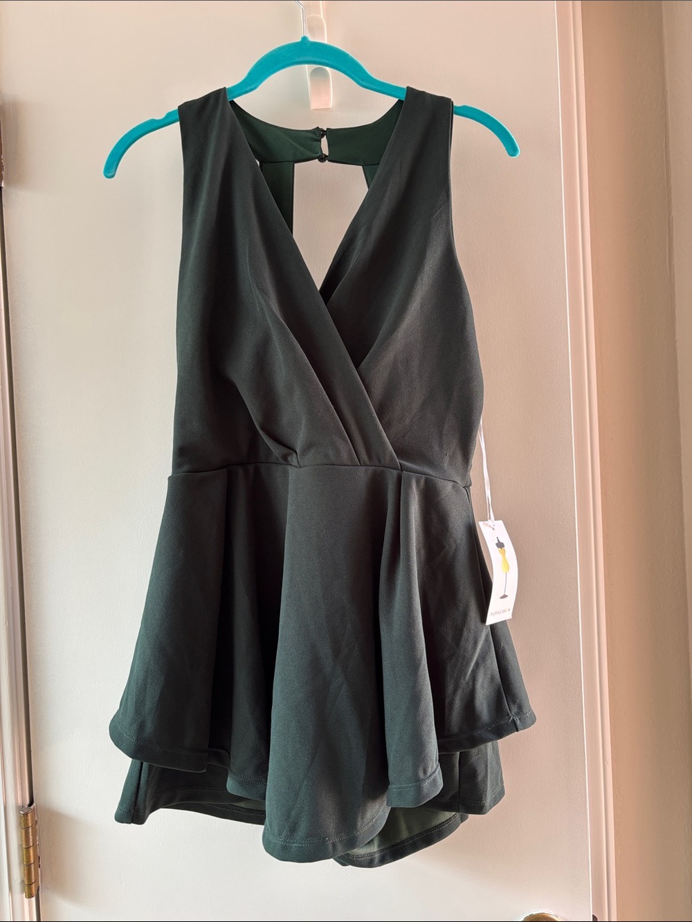 NWT Purple Snow Dark Green Sleeveless Surplice Peplum Romper